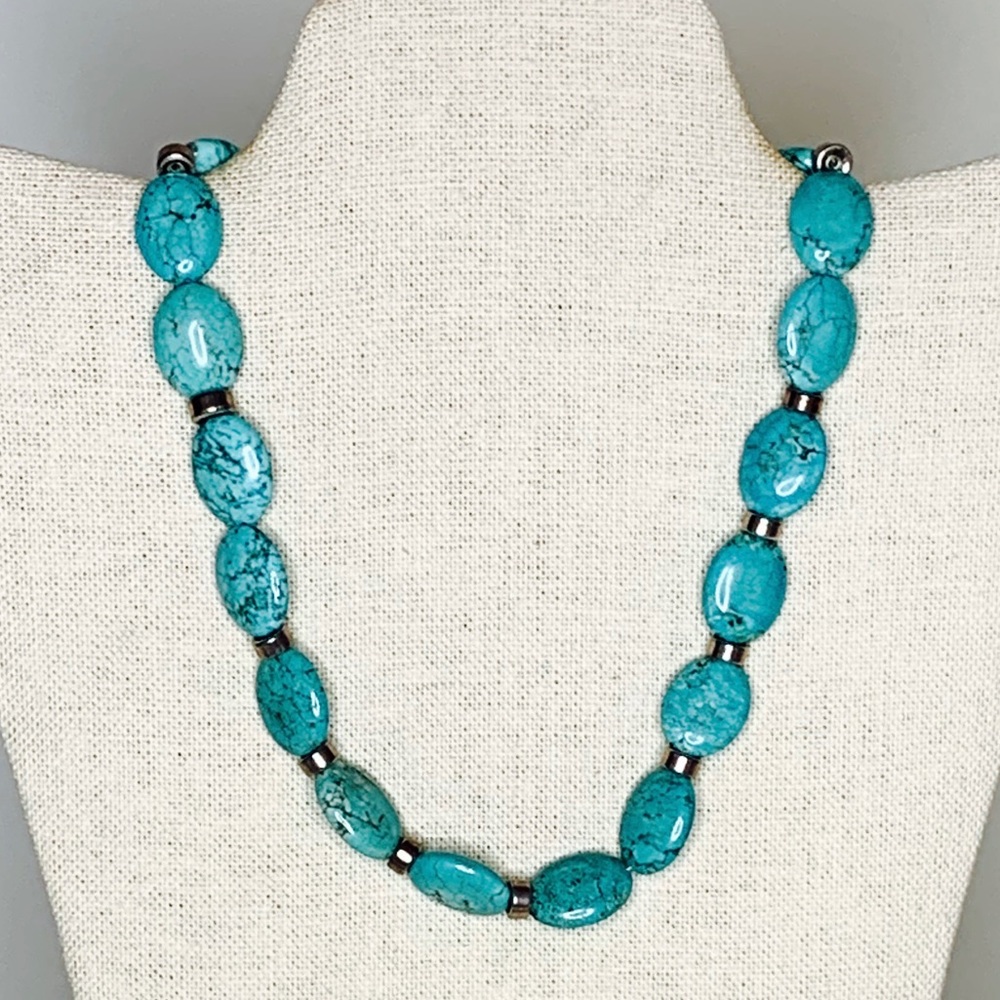 Vintage Turquoise and Sterling Silver Beaded Choker Indian Necklace